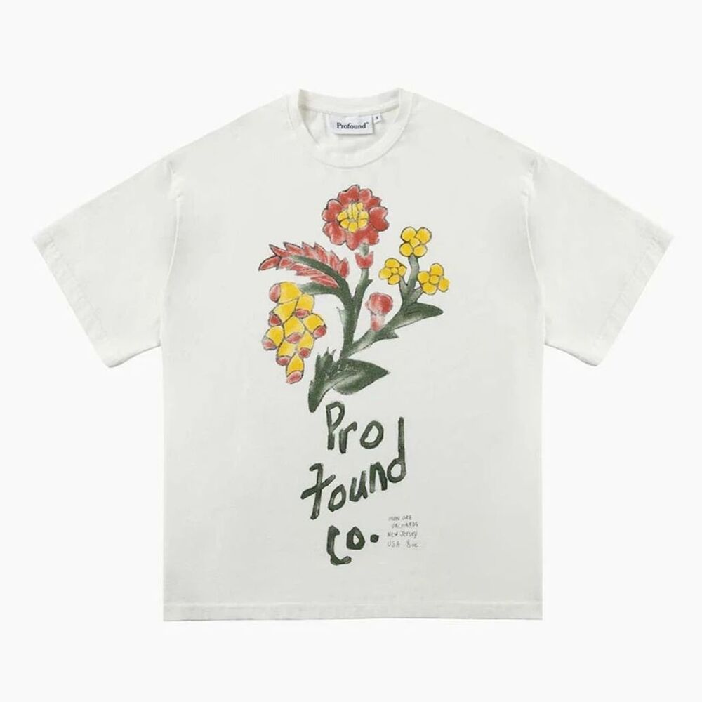 Profound Flower Watercolor Oversized Fit Tee, White, Size M